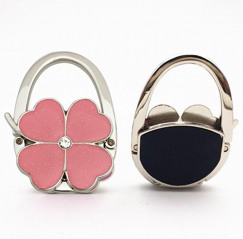 ROFLYER Four Leaf Clover Design Foldable Handbag Hanger Folding Purse Table Hook Holder (Pink) - Image 3